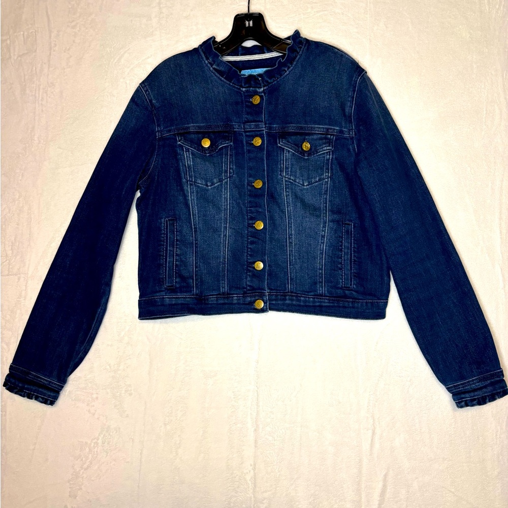 DRAPER JAMES RSVP  Ruffle Collar Cropped, Denim Jacket Size Large